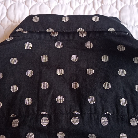 NWT New Armani Jeans $195 Navy White Linen-look Polka Dot button up shirt XS (4) - Picture 11 of 11